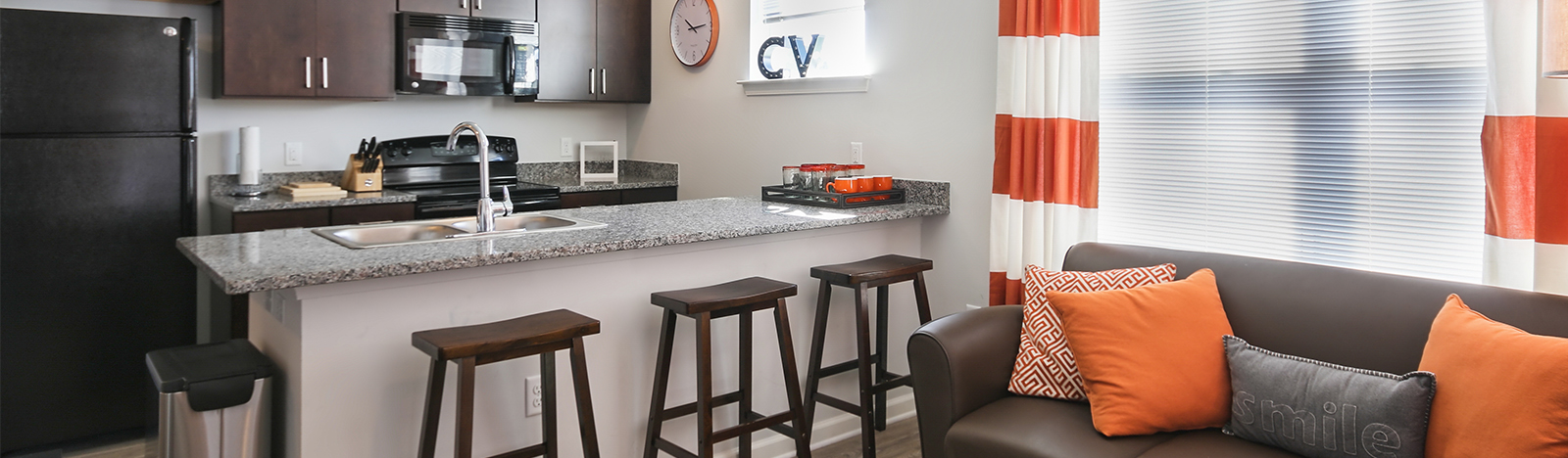 Furnished kitchen with bar seating