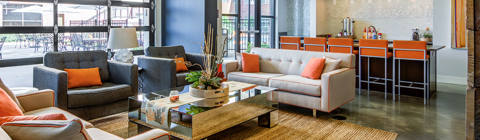 Interior lounge with featuring a coffee station